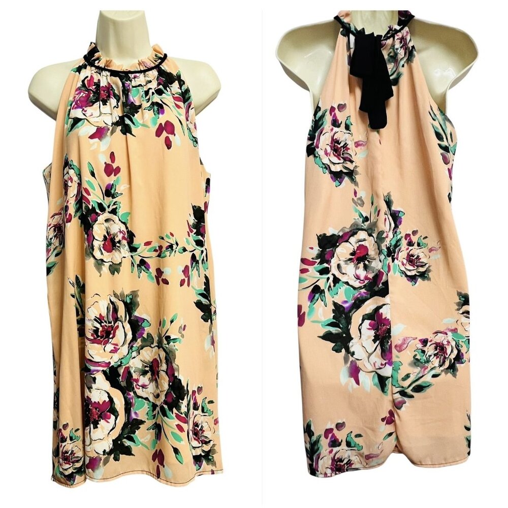 Lila Clothing Co Dress Womens Medium Floral Sleeveless‎ Halter Bow Detail USA